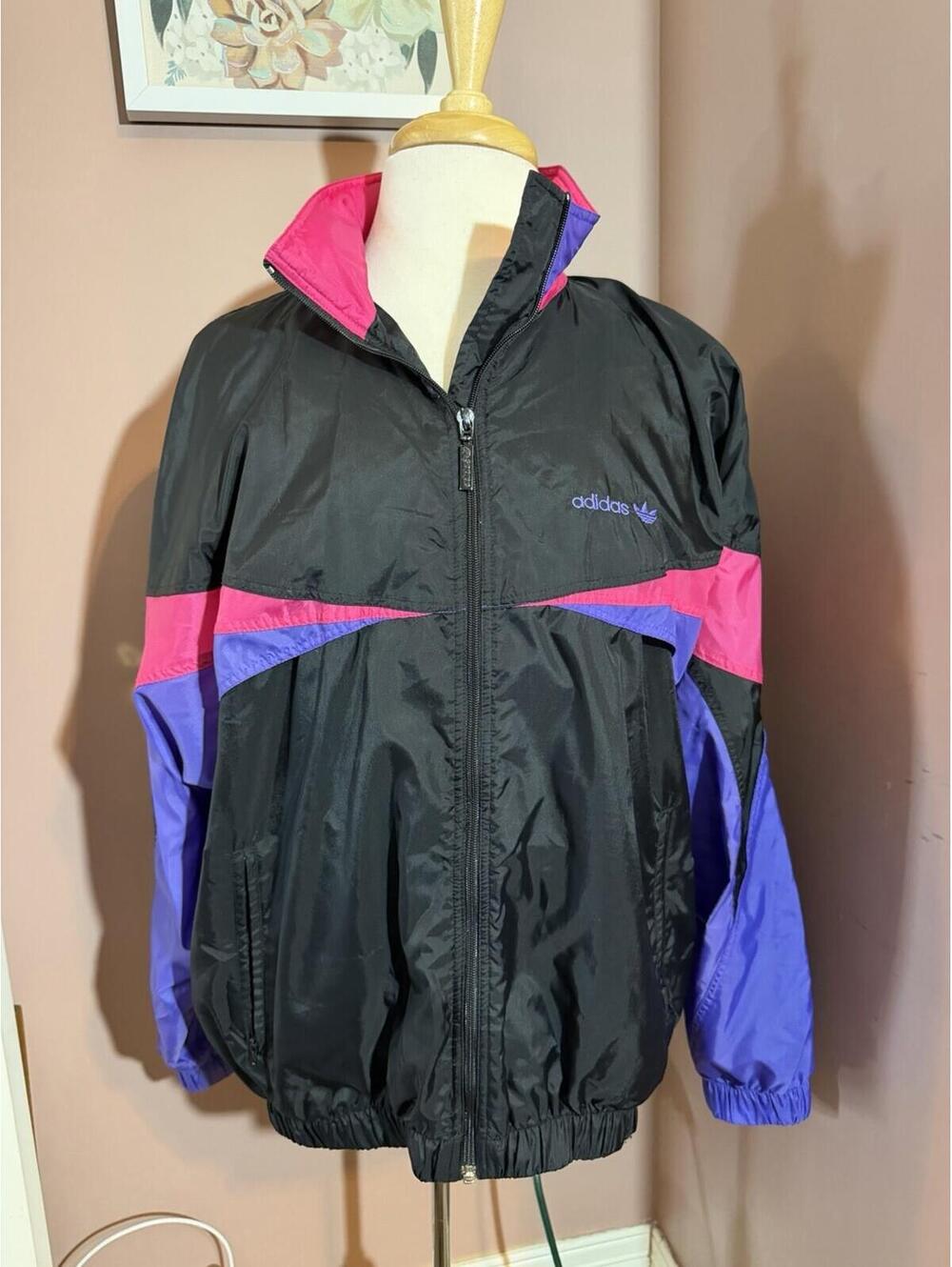 Vintage 80s 90s Adidas Trefoil Windbreaker Jacket Womens Medium Colorblock